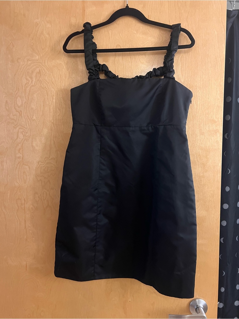 GANNI Ruched Strap Recycled Nylon Mini Dress - Black - Size 38 (US 6)